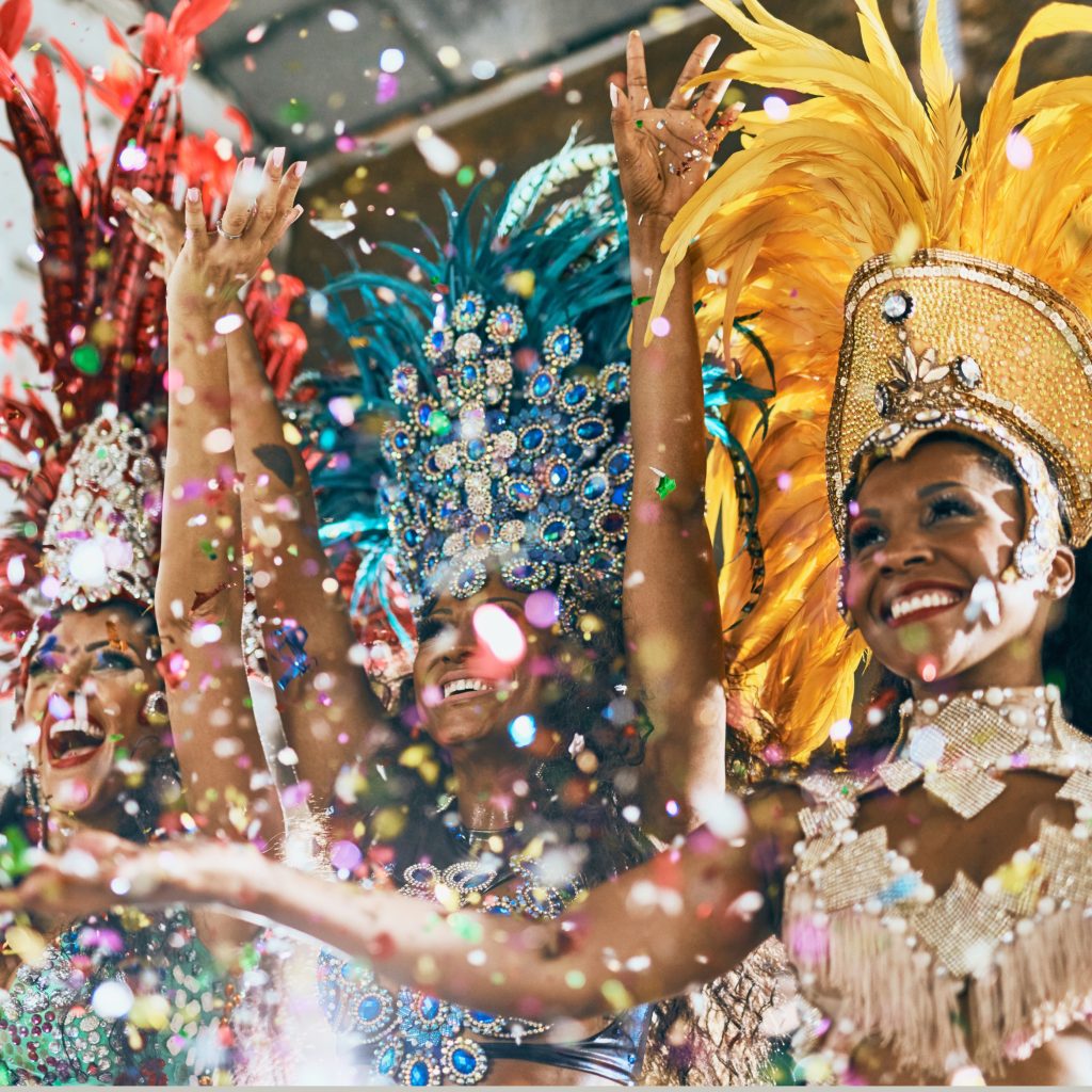 Carnaval dancers with confetti